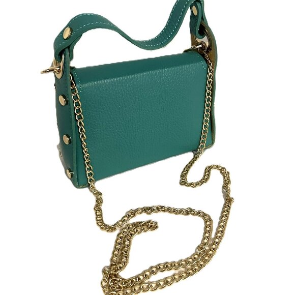 Gold Bee Handbag-Vera Pelle-Made In Italy-Leather Grab Handle Bag W/ Chain Strap - Picture 3 of 15